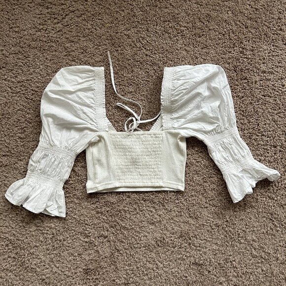 Urban Outfitters Rozi Puff Sleeve Front Tie White Blouse Size XS - Picture 6 of 11